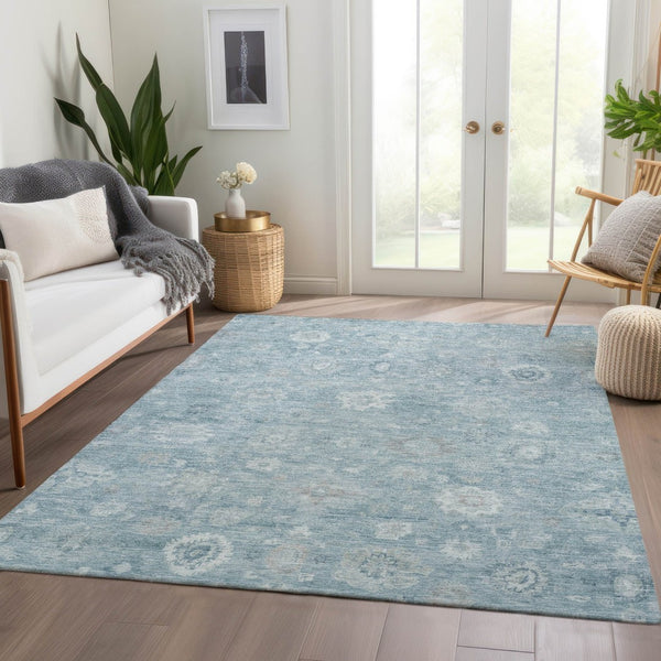 HomeRoots 5' X 8' Elegant Blue Ivory Gray Damask Area Rug - Washable Indoor/Outdoor Style for Any Space 620426