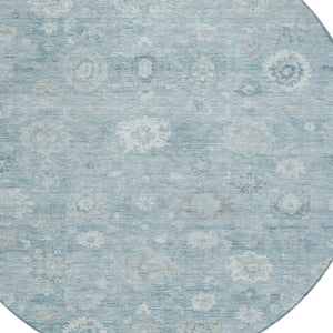 HomeRoots 8' Blue Ivory and Gray Round Damask Rug - Stylish, Washable Design for Indoor and Outdoor Use! 620427