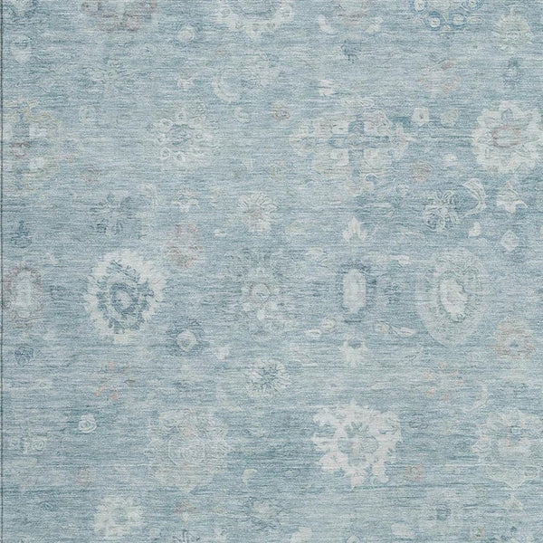 HomeRoots 8' Blue Ivory Gray Damask Area Rug - Elegant, Washable, Stain-Resistant for Indoor & Outdoor Spaces 620428