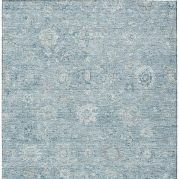 HomeRoots 9' X 12' Blue Ivory Gray Damask Indoor Outdoor Area Rug - Elegant, Washable, Durable & Versatile! 620429