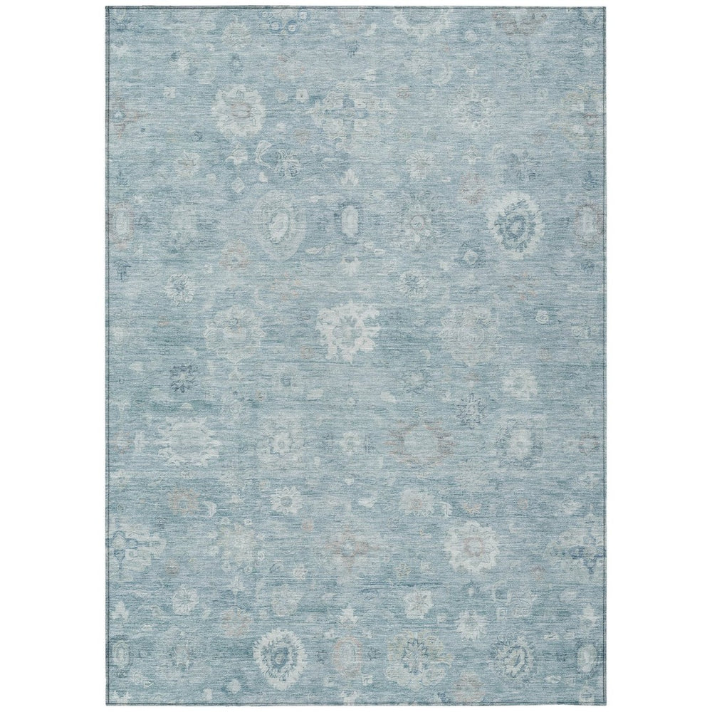 HomeRoots 9' X 12' Blue Ivory Gray Damask Indoor Outdoor Area Rug - Elegant, Washable, Durable & Versatile! 620429