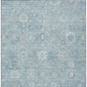 HomeRoots 10' Elegant Blue Ivory and Gray Damask Area Rug - Washable, Stain-Resistant for Indoor & Outdoor Use 620430