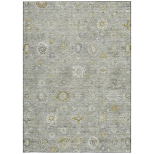 HomeRoots 5' Gray Ivory Gold Damask Washable Area Rug - Durable, Stylish Indoor-Outdoor Decor for Any Space 620432