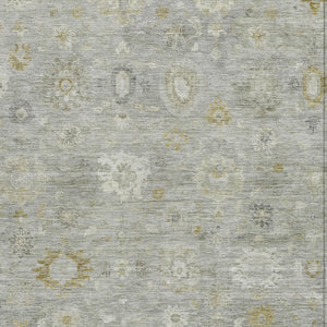 HomeRoots 5' Gray Ivory Gold Damask Washable Area Rug - Durable, Stylish Indoor-Outdoor Decor for Any Space 620432