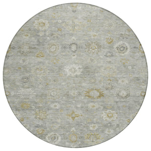 HomeRoots 8' Gray Ivory and Gold Round Damask Area Rug - Stylish, Durable, Machine Washable for Indoor & Outdoor Use 620433