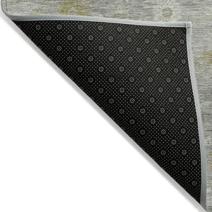 HomeRoots 8' Gray Ivory and Gold Round Damask Area Rug - Stylish, Durable, Machine Washable for Indoor & Outdoor Use 620433