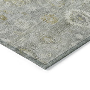 HomeRoots 8' Gray Ivory and Gold Round Damask Area Rug - Stylish, Durable, Machine Washable for Indoor & Outdoor Use 620433