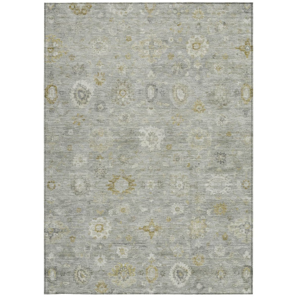 HomeRoots 8' X 10' Elegant Gray Ivory Gold Damask Area Rug - Washable, Durable for Indoor & Outdoor Use! 620434