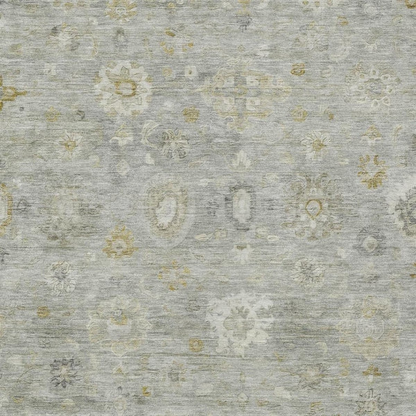 HomeRoots 8' X 10' Elegant Gray Ivory Gold Damask Area Rug - Washable, Durable for Indoor & Outdoor Use! 620434