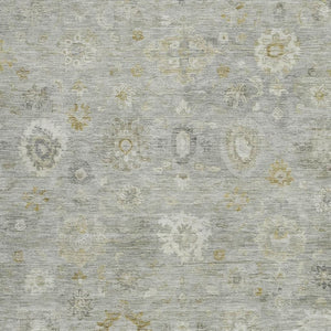 HomeRoots 9' X 12' Gray Ivory Gold Damask Washable Area Rug – Durable Elegance for Indoor & Outdoor Spaces 620435