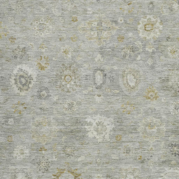 HomeRoots 9' X 12' Gray Ivory Gold Damask Washable Area Rug – Durable Elegance for Indoor & Outdoor Spaces 620435