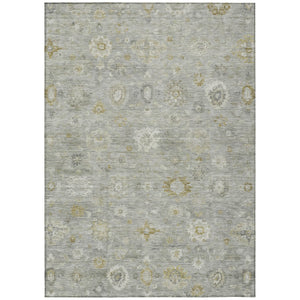 HomeRoots 9' X 12' Gray Ivory Gold Damask Washable Area Rug – Durable Elegance for Indoor & Outdoor Spaces 620435