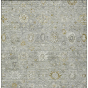 HomeRoots 9' X 12' Gray Ivory Gold Damask Washable Area Rug – Durable Elegance for Indoor & Outdoor Spaces 620435