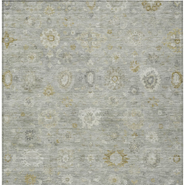 HomeRoots 10' Gray Ivory Gold Damask Washable Area Rug - Durable Indoor Outdoor Elegance for High-Traffic Spaces 620436