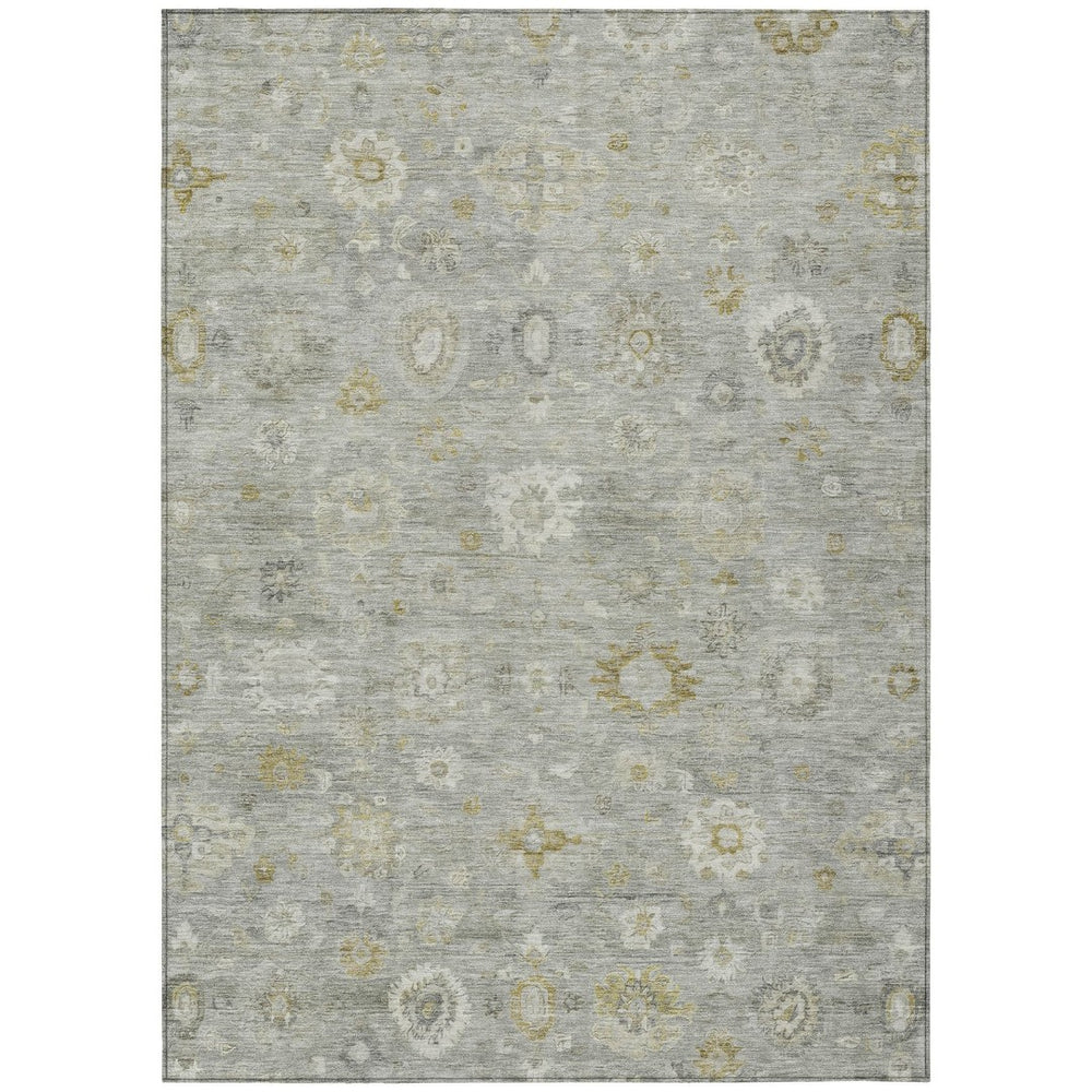 HomeRoots 10' Gray Ivory Gold Damask Washable Area Rug - Durable Indoor Outdoor Elegance for High-Traffic Spaces 620436