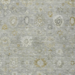 HomeRoots 10' Gray Ivory Gold Damask Washable Area Rug - Durable Indoor Outdoor Elegance for High-Traffic Spaces 620436
