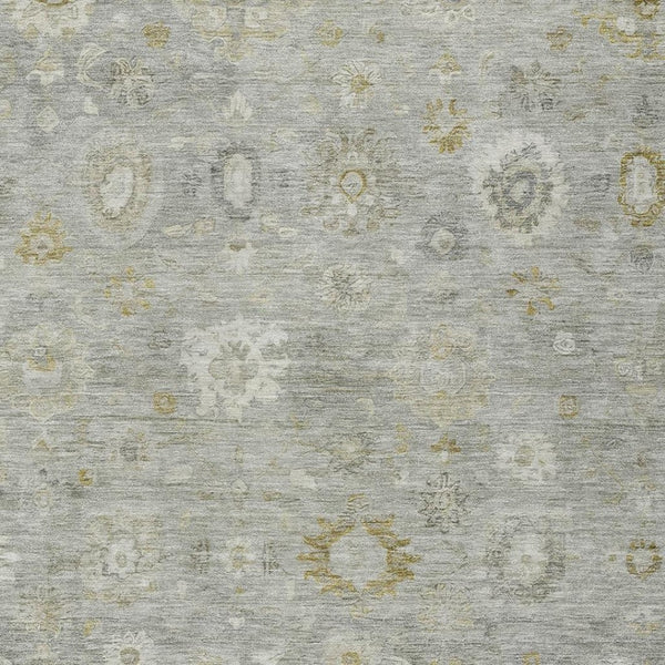 HomeRoots 10' Gray Ivory Gold Damask Washable Area Rug - Durable Indoor Outdoor Elegance for High-Traffic Spaces 620436
