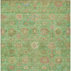 HomeRoots 5' Vibrant Damask Area Rug in Lime Green, Pink & Teal Blue – Washable, Indoor/Outdoor, Durable Design 620438