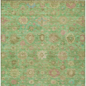 HomeRoots 5' Vibrant Damask Area Rug in Lime Green, Pink & Teal Blue – Washable, Indoor/Outdoor, Durable Design 620438