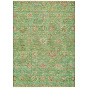 HomeRoots 5' Vibrant Damask Area Rug in Lime Green, Pink & Teal Blue – Washable, Indoor/Outdoor, Durable Design 620438