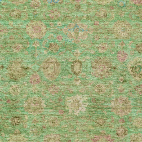 HomeRoots 5' Vibrant Damask Area Rug in Lime Green, Pink & Teal Blue – Washable, Indoor/Outdoor, Durable Design 620438