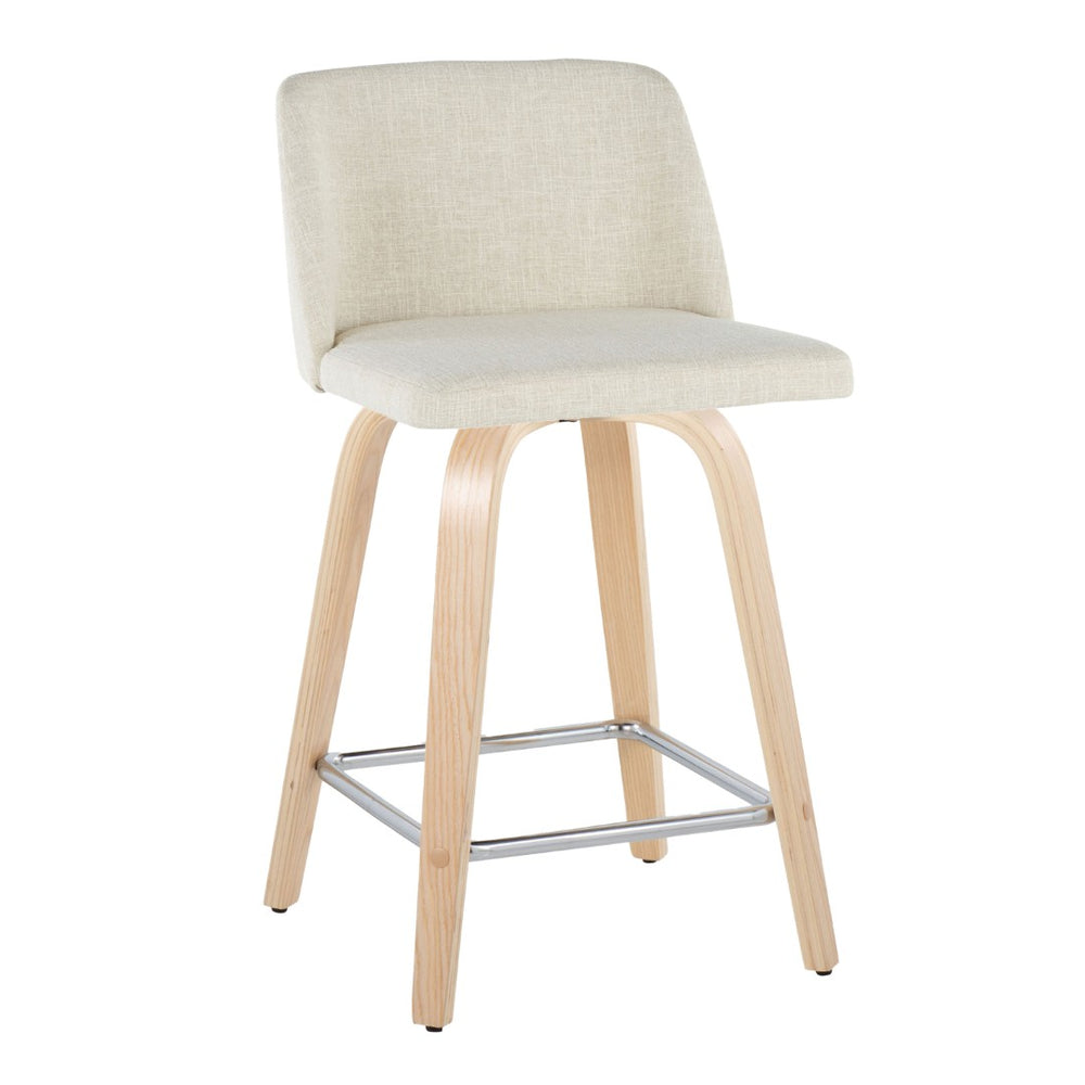 English Elm Toriano 24" Contemporary Swivel Counter Stools - Set Of 2 With Cream Fabric And Chrome Footrest B202S00106-GIGA