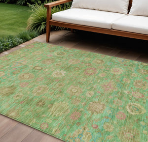 HomeRoots 8' X 10' Vibrant Lime Green, Pink & Teal Damask Area Rug – Washable for Indoor/Outdoor Use! 620440