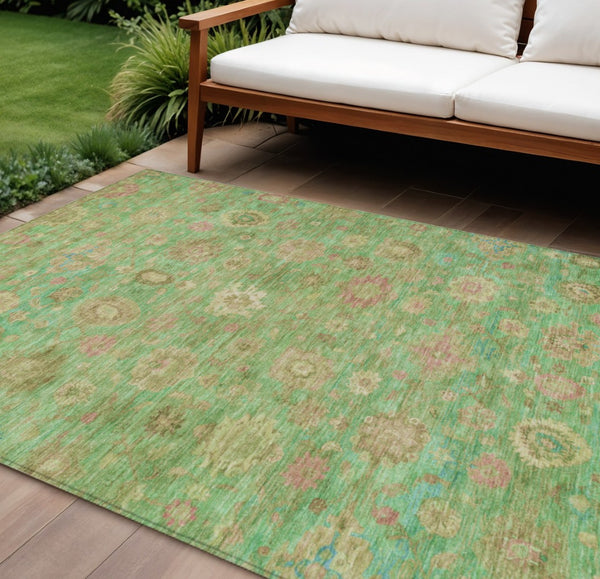 HomeRoots 10' Vibrant Lime Green, Pink & Teal Blue Damask Washable Area Rug for Indoor & Outdoor Use 620442