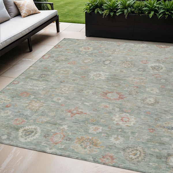 HomeRoots 5' X 8' Elegant Sage Copper Ivory Damask Rug - Machine Washable Indoor Outdoor Style, Durable & Chic 620444