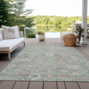HomeRoots 5' X 8' Elegant Sage Copper Ivory Damask Rug - Machine Washable Indoor Outdoor Style, Durable & Chic 620444