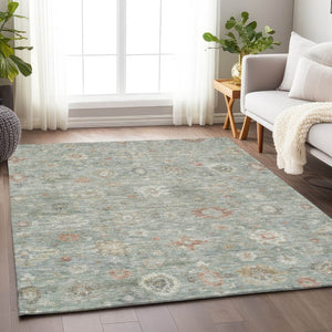 HomeRoots 5' X 8' Elegant Sage Copper Ivory Damask Rug - Machine Washable Indoor Outdoor Style, Durable & Chic 620444
