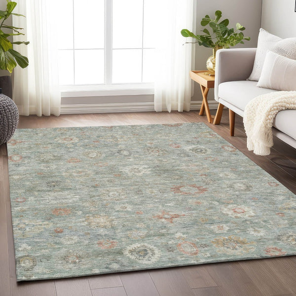 HomeRoots 5' X 8' Elegant Sage Copper Ivory Damask Rug - Machine Washable Indoor Outdoor Style, Durable & Chic 620444