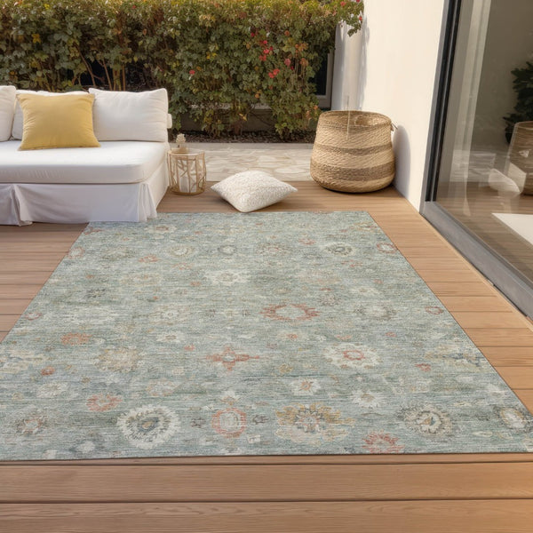 HomeRoots 5' X 8' Elegant Sage Copper Ivory Damask Rug - Machine Washable Indoor Outdoor Style, Durable & Chic 620444