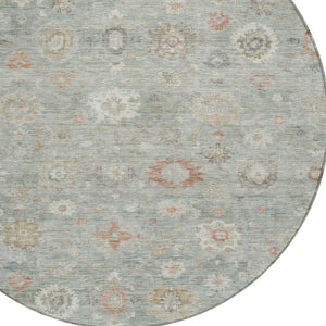 HomeRoots 8' Sage Copper And Ivory Round Damask Rug - Durable, Washable Design for Indoor & Outdoor Elegance 620445