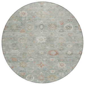 HomeRoots 8' Sage Copper And Ivory Round Damask Rug - Durable, Washable Design for Indoor & Outdoor Elegance 620445