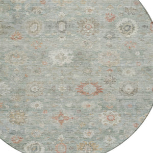 HomeRoots 8' Sage Copper And Ivory Round Damask Rug - Durable, Washable Design for Indoor & Outdoor Elegance 620445