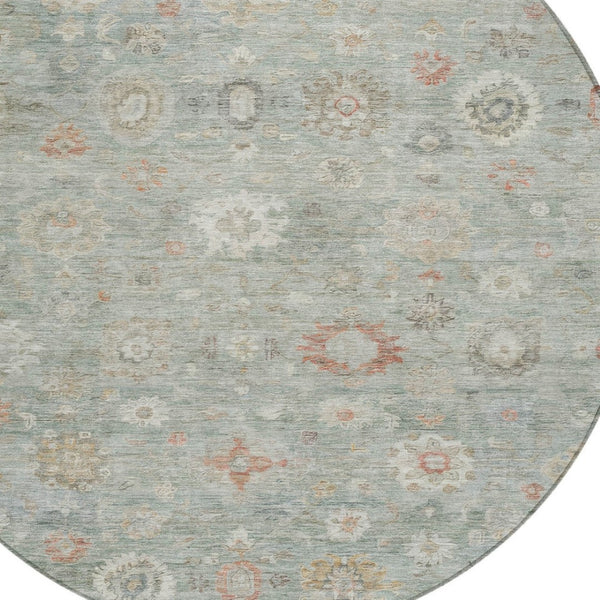 HomeRoots 8' Sage Copper And Ivory Round Damask Rug - Durable, Washable Design for Indoor & Outdoor Elegance 620445