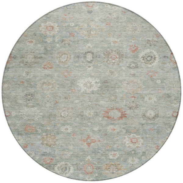 HomeRoots 8' Sage Copper And Ivory Round Damask Rug - Durable, Washable Design for Indoor & Outdoor Elegance 620445