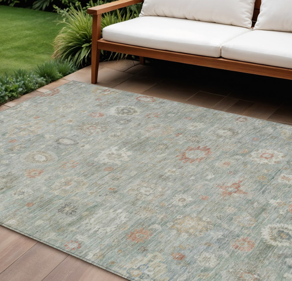 HomeRoots 8' X 10' Sage Copper Damask Area Rug – Indoor/Outdoor, Washable, Durable, Stain-Resistant Elegance 620446