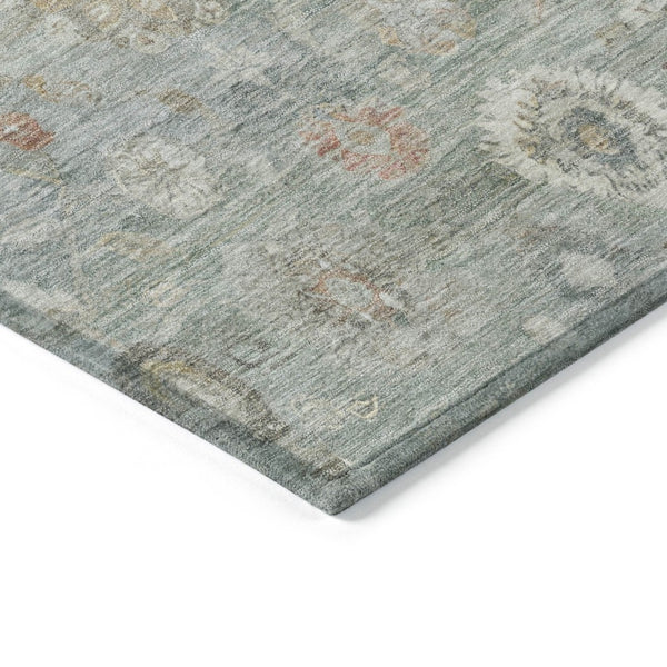 HomeRoots 10' X 14' Elegant Sage Copper & Ivory Damask Rug | Washable, Stain-Resistant for Indoor/Outdoor Use 620448