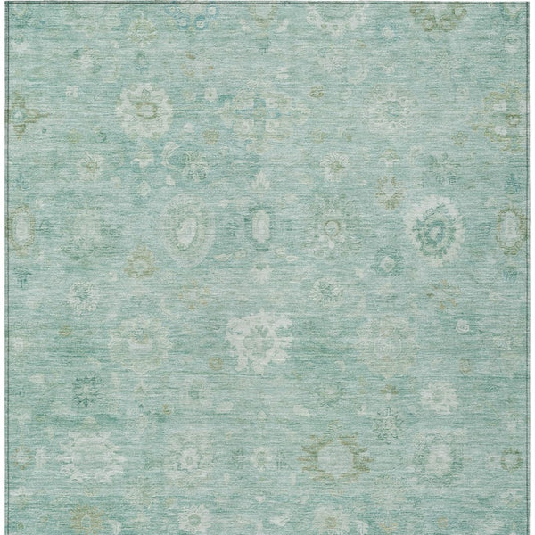 HomeRoots 5' X 8' Elegant Teal Blue Ivory Tan Damask Area Rug - Durable, Washable for Indoor & Outdoor Use! 620450