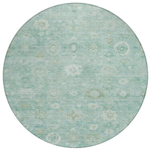 HomeRoots 8' Teal Blue and Ivory Round Damask Rug – Stylish, Washable, Durable for Indoor & Outdoor Spaces 620451