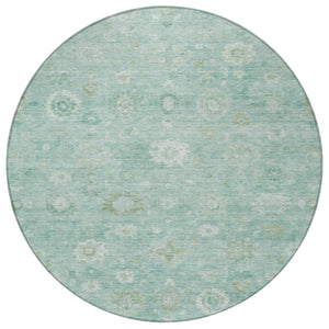 HomeRoots 8' Teal Blue and Ivory Round Damask Rug – Stylish, Washable, Durable for Indoor & Outdoor Spaces 620451
