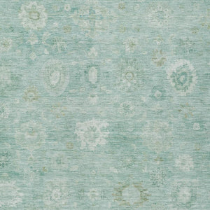 HomeRoots 8' X 10' Teal Blue Ivory Tan Damask Area Rug - Washable, Durable, Stylish for Indoor & Outdoor Spaces 620452