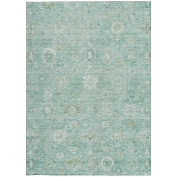 HomeRoots 9' X 12' Teal Blue Ivory Tan Damask Rug - Washable, Durable, Stylish Indoor/Outdoor Area Essential 620453