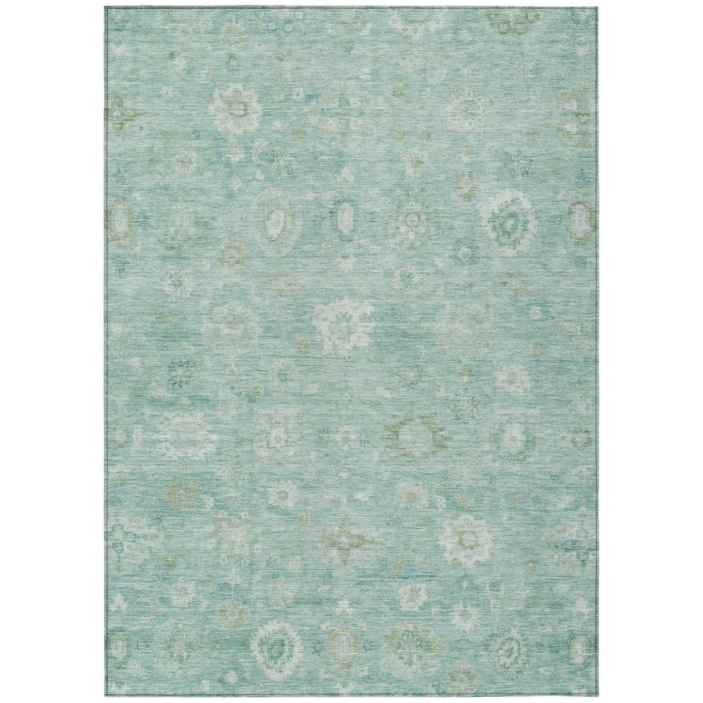 HomeRoots 9' X 12' Teal Blue Ivory Tan Damask Rug - Washable, Durable, Stylish Indoor/Outdoor Area Essential 620453