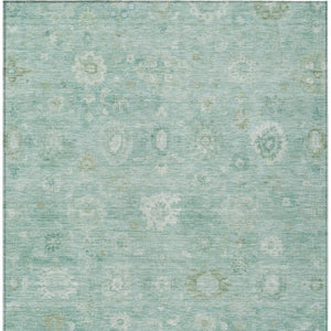 HomeRoots 9' X 12' Teal Blue Ivory Tan Damask Rug - Washable, Durable, Stylish Indoor/Outdoor Area Essential 620453