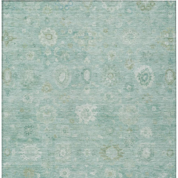 HomeRoots 9' X 12' Teal Blue Ivory Tan Damask Rug - Washable, Durable, Stylish Indoor/Outdoor Area Essential 620453