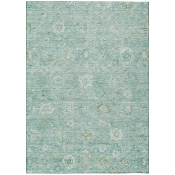 HomeRoots 10' Teal Blue Ivory Tan Damask Area Rug - Washable, Durable Design for Indoor & Outdoor Spaces 620454