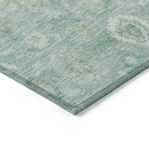 HomeRoots 10' Teal Blue Ivory Tan Damask Area Rug - Washable, Durable Design for Indoor & Outdoor Spaces 620454